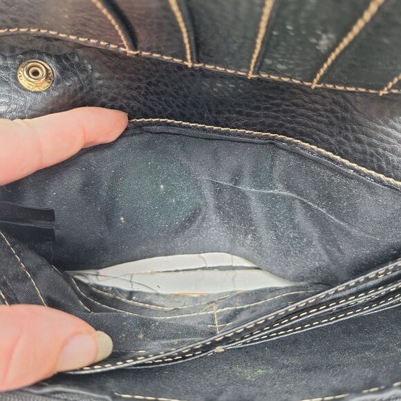 Etienne Aigner Brown Black Leather Signature Jacquard Accordian Snap Wallet - Picture 12 of 13